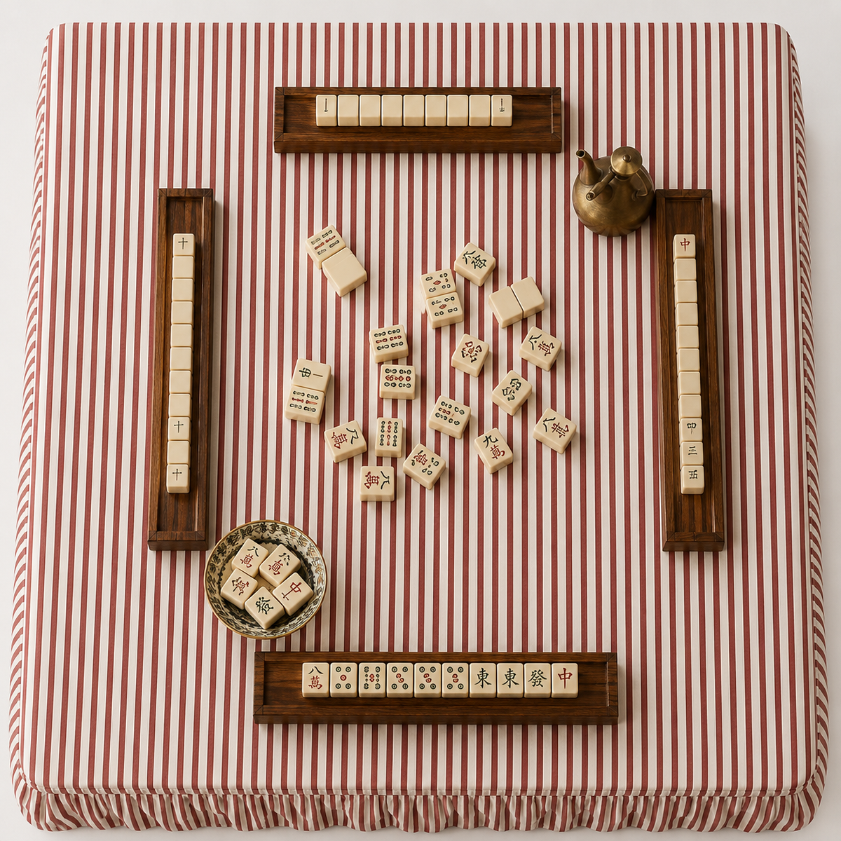 PRE-ORDER || Mahjong Game Tablecloth - Skirted Linen Thin Stripe in Red