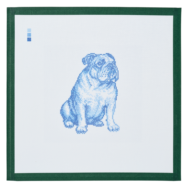 PRE-ORDER || Vintage Blue Toile English Bulldog Needlepoint Canvas