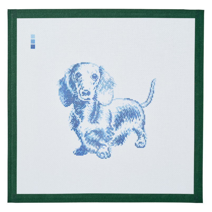 PRE-ORDER || Vintage Blue Toile Long-Haired Dachshund