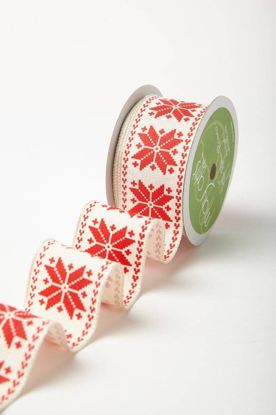 1.5" Red Scandinavian-Inspired Snowflake Print Ribbon
