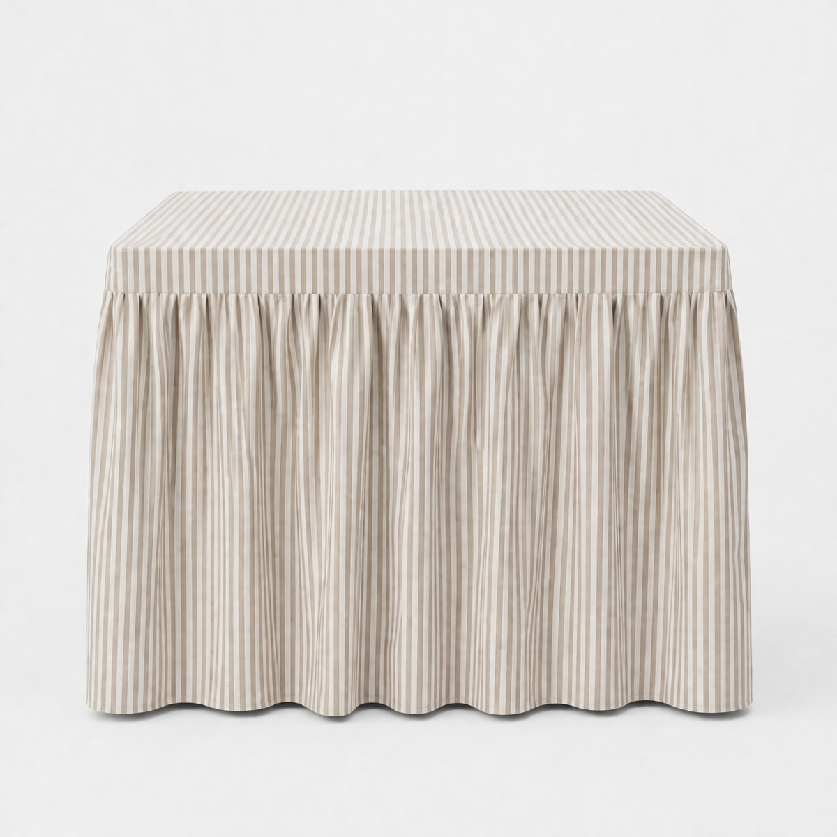 PRE-ORDER || Mahjong Game Tablecloth -Skirted Linen Oatmeal Awning Stripe