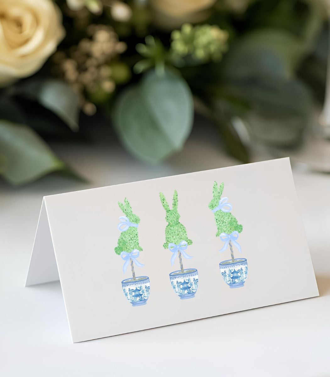 Bunny Topiary with Blue Bow - Place Cards