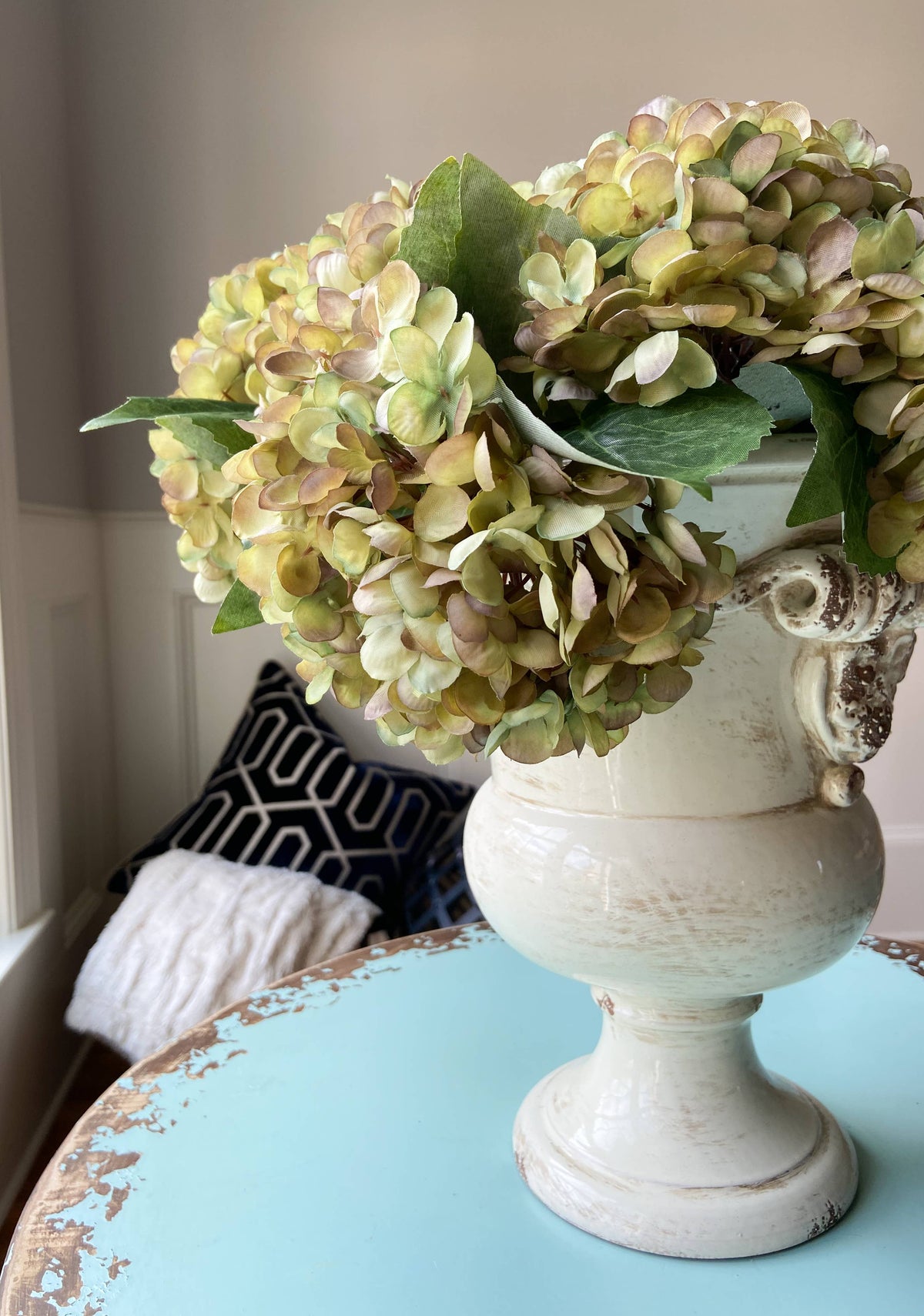 Hydrangea Pick Light Green Purple - 13 Inch
