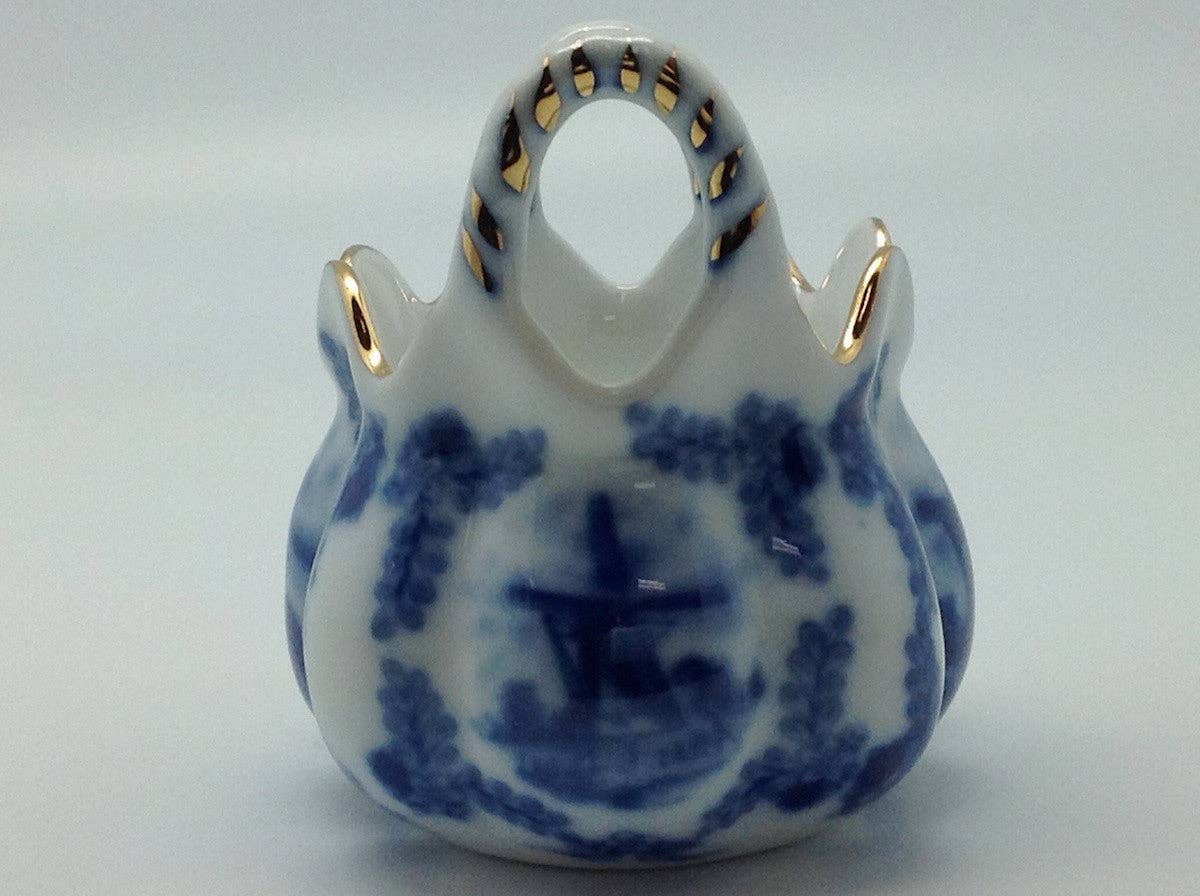 Mini Victorian Antique Basket Jewelry Box Delft Blue