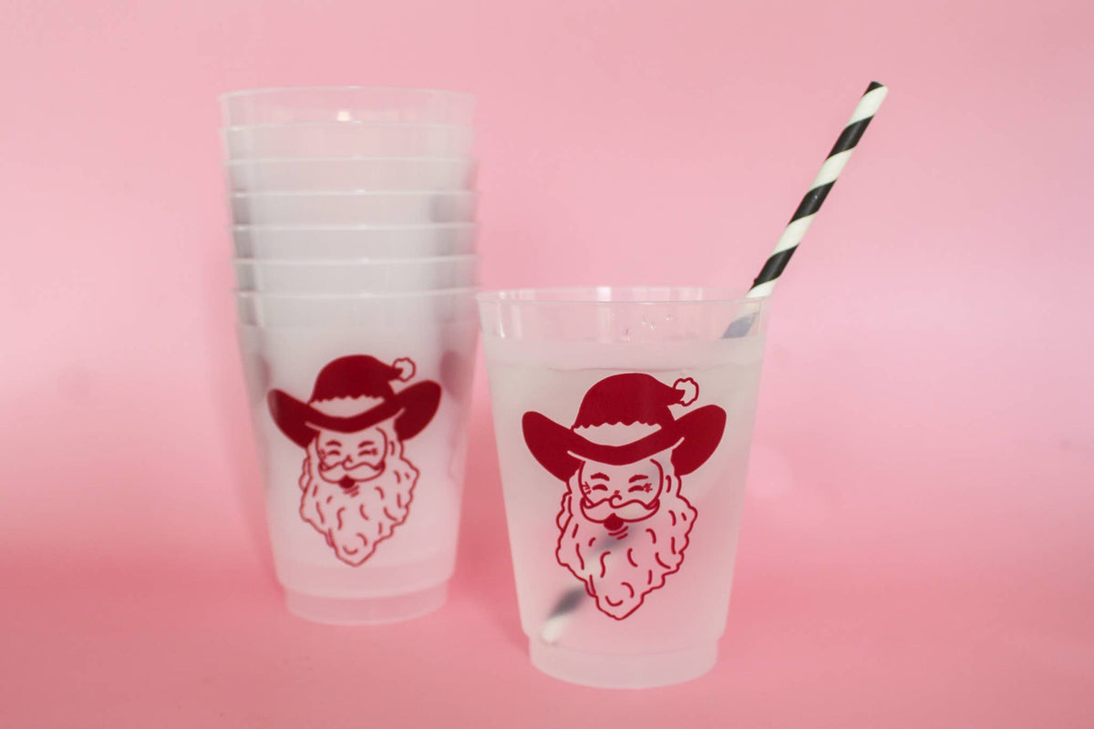 Cowboy Santa Christmas Party Cups | Set of 8 16 Ounce Cups 