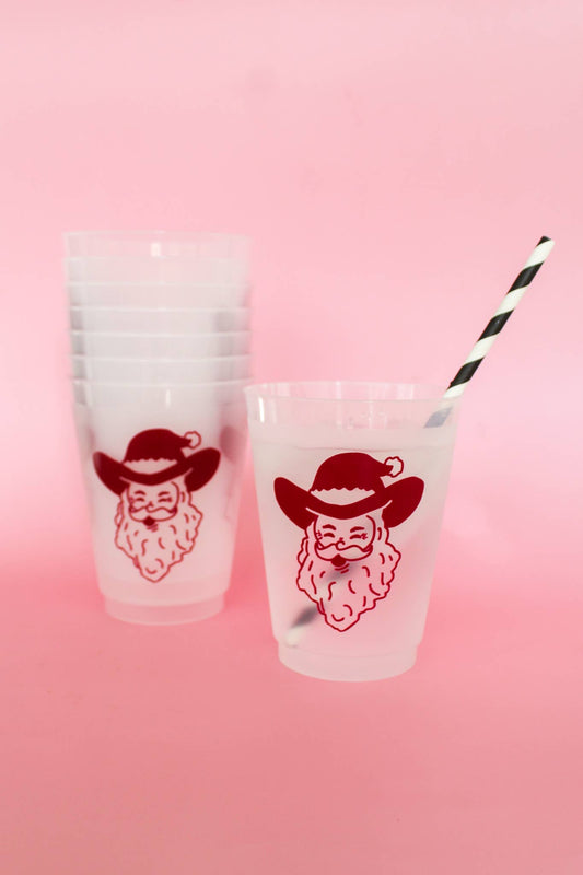 Cowboy Santa Christmas Party Cups | Set of 8 16 Ounce Cups 