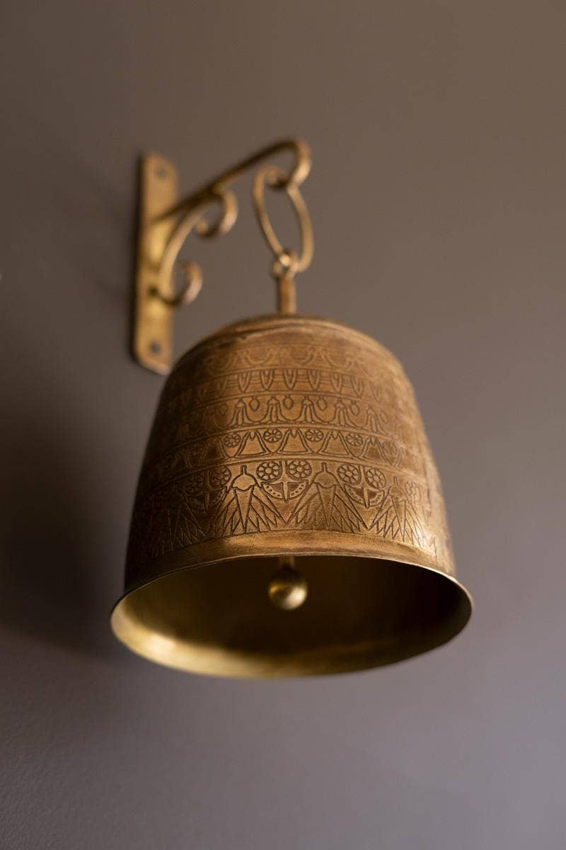 ANTIQUE BRASS BELL AND WALL BRACKET