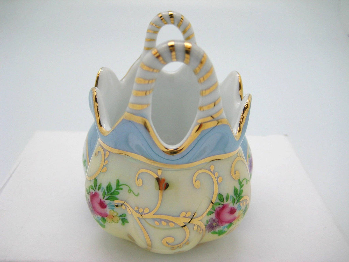 Mini Victorian Antique Basket Jewelry Box Deluxe Gold