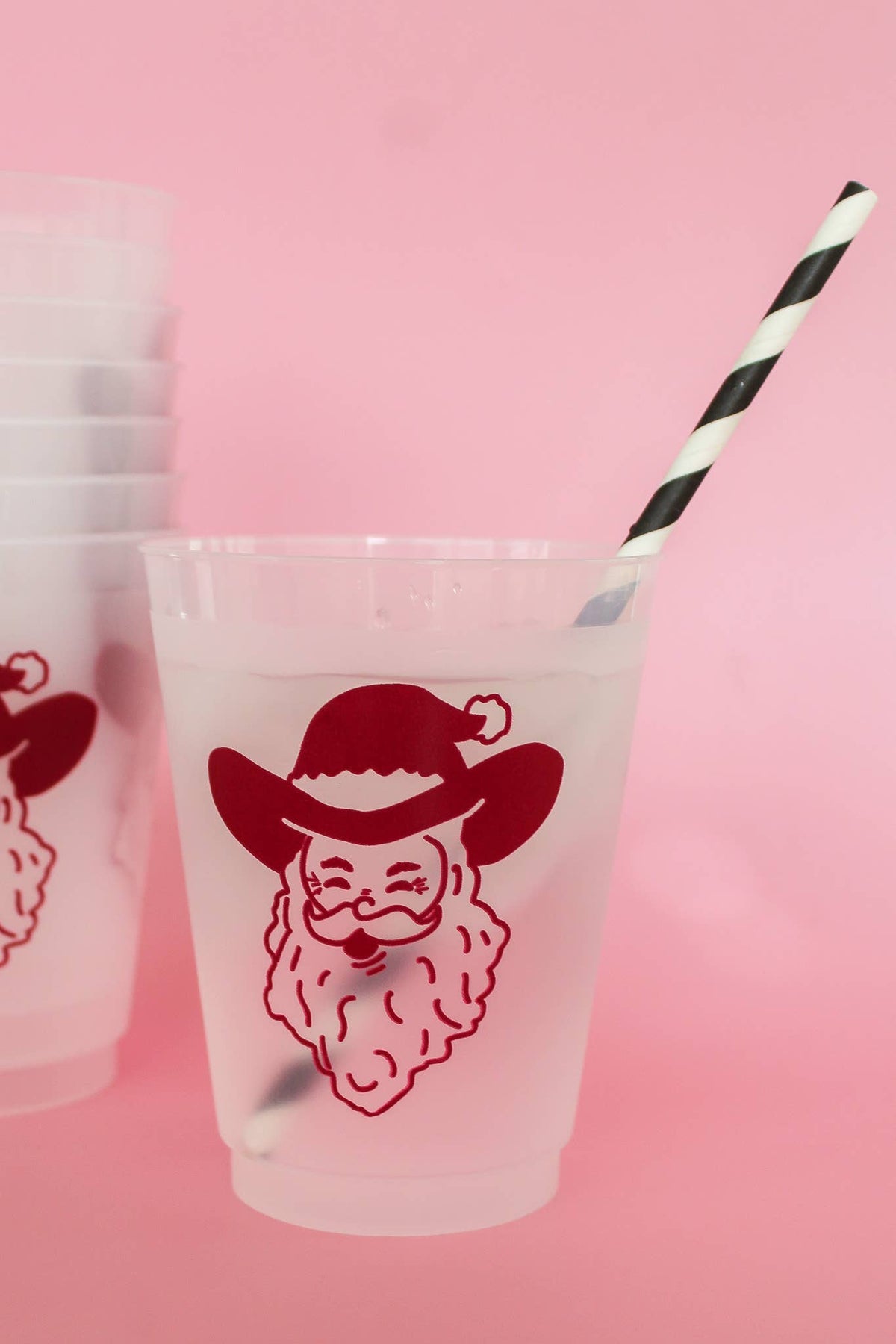 Cowboy Santa Christmas Party Cups | Set of 8 16 Ounce Cups 