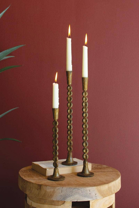 SET OF THREE ANTIQUE BRASS TAPER CANDLE HOLDER
