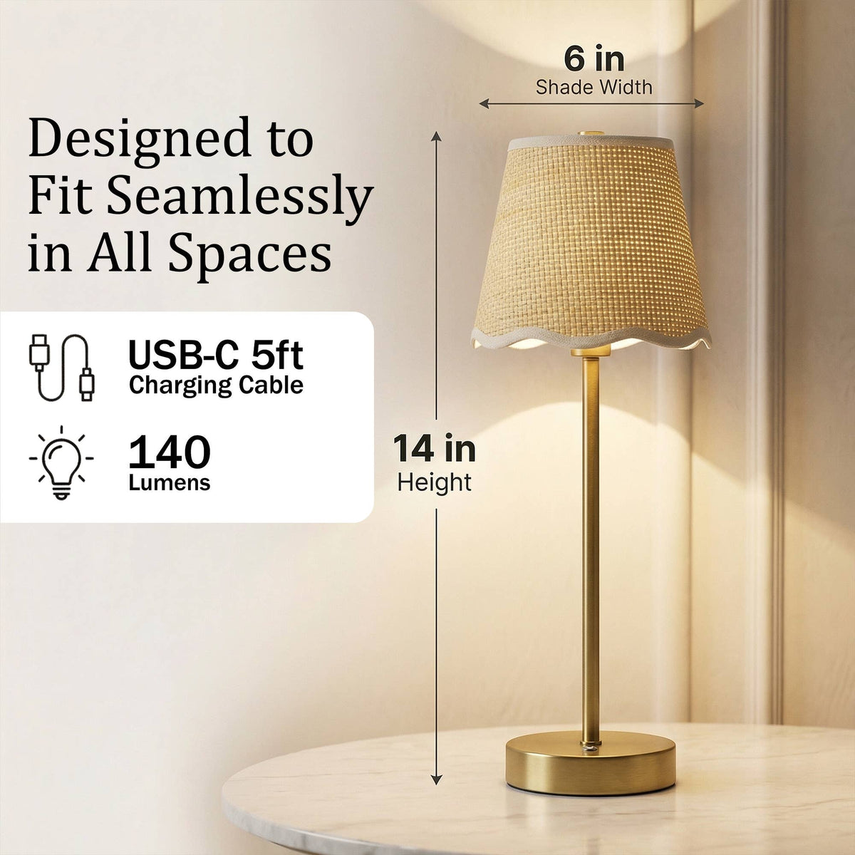 Table Lamp – Raffia White Scallop, Plain Stem