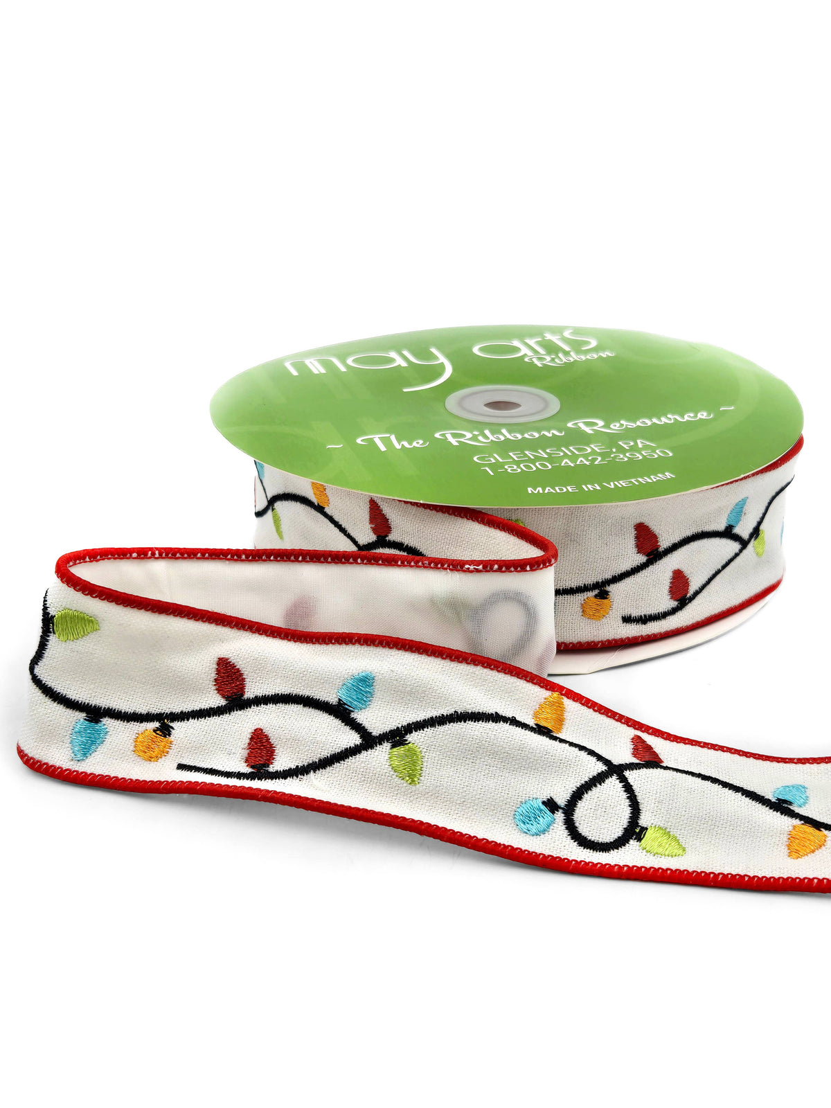 1.5" Embroidered Christmas Lights Ribbon