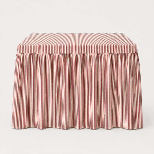 PRE-ORDER || Mahjong Game Tablecloth - Skirted Linen Thin Stripe in Red