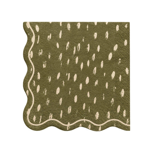 Dapple Dot Wavy Edge Lunch Napkins - Olive