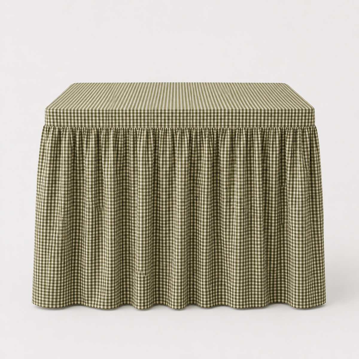 PRE-ORDER || Mahjong Game Tablecloth - Skirted Linen Olive Mini Gingham