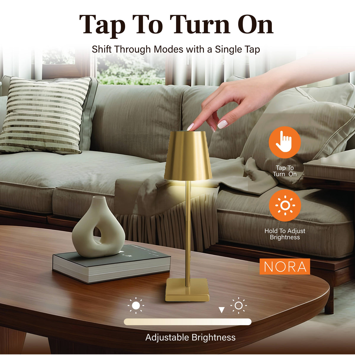 Bell + Howell by Design Nora Gold Modern Dimmable Table Lamp
