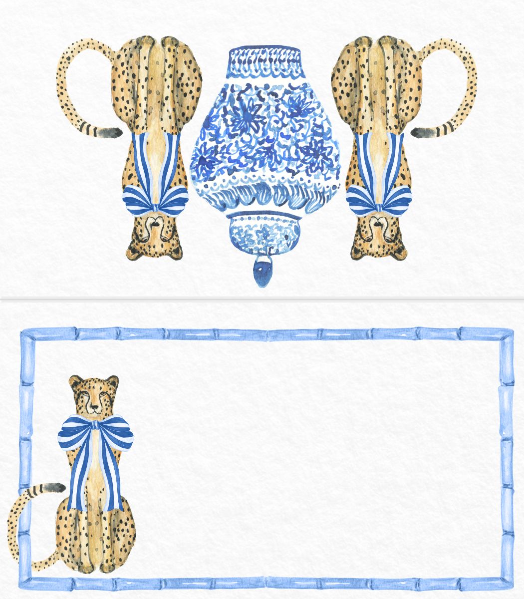 Cheetah with Blue Bow - Place Cards