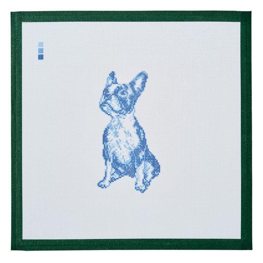 PRE-ORDER || Vintage Blue Toile Boston Terrier Needlepoint Canvas