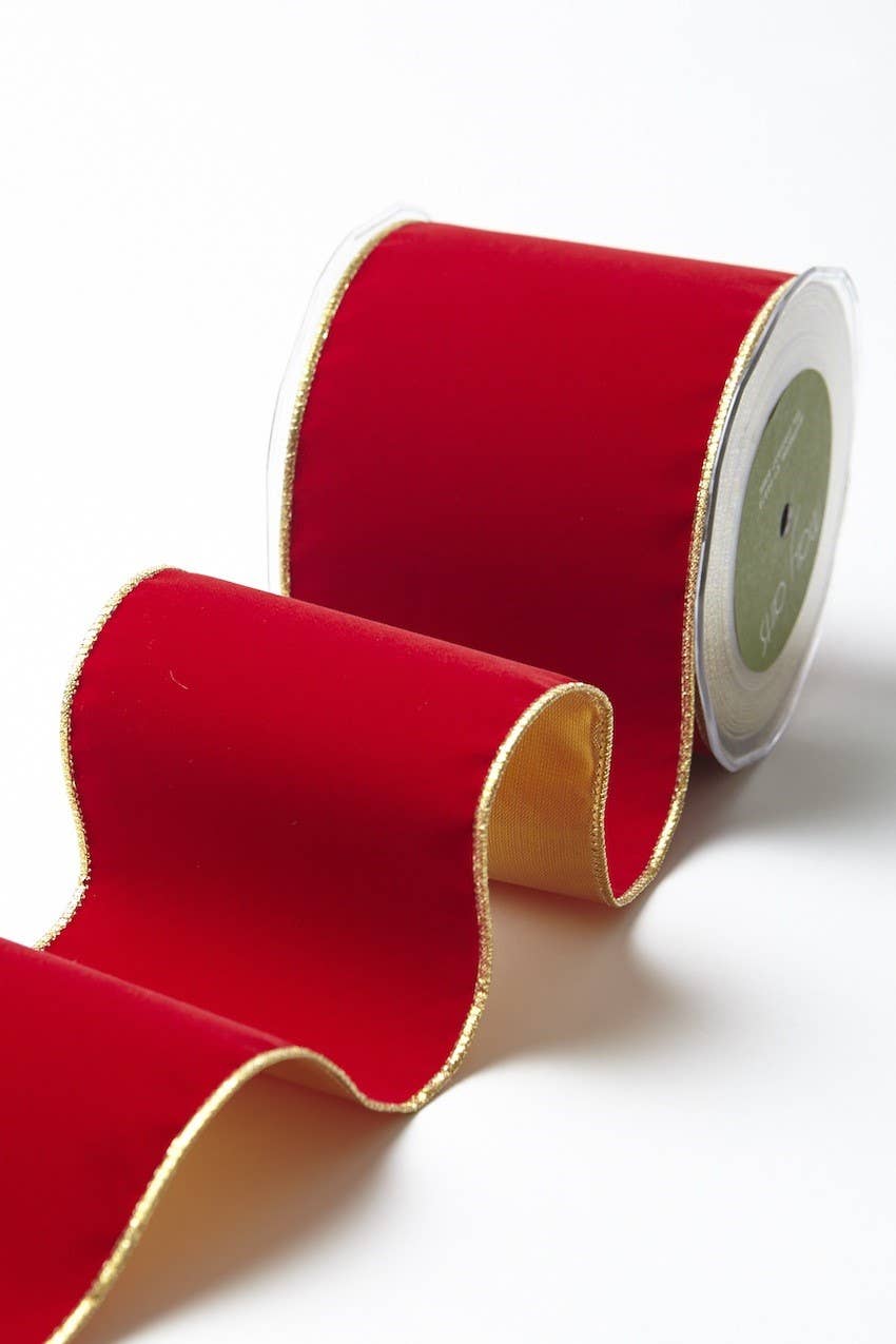 4" Red Velvet Reversible Gold Wired Ribbon