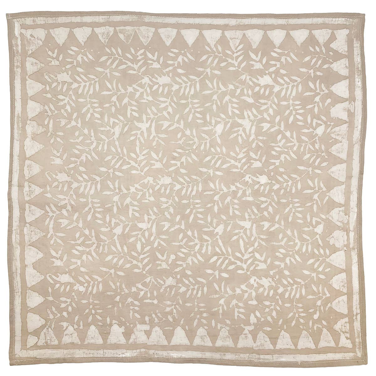 Block Printed Bandana - Tan Leafy Vines with Triangle Border