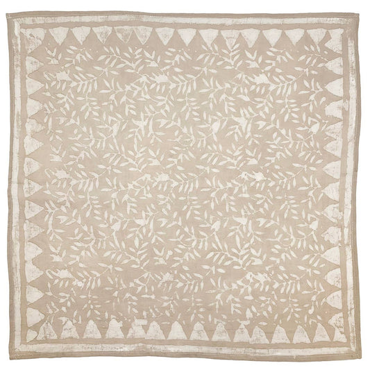 Block Printed Bandana - Tan Leafy Vines with Triangle Border