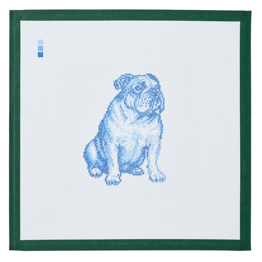 PRE-ORDER || Vintage Blue Toile English Bulldog Needlepoint Canvas