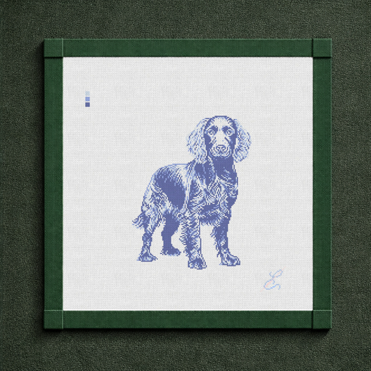 PRE-ORDER || Vintage Blue Toile Boykin Spaniel Needlepoint Canvas