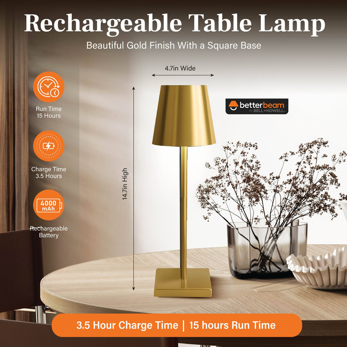 Bell + Howell by Design Nora Gold Modern Dimmable Table Lamp
