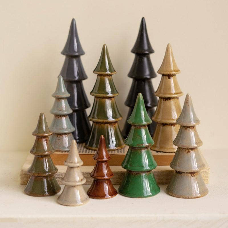SET OF TEN CERAMIC CHRISTMAS TREES