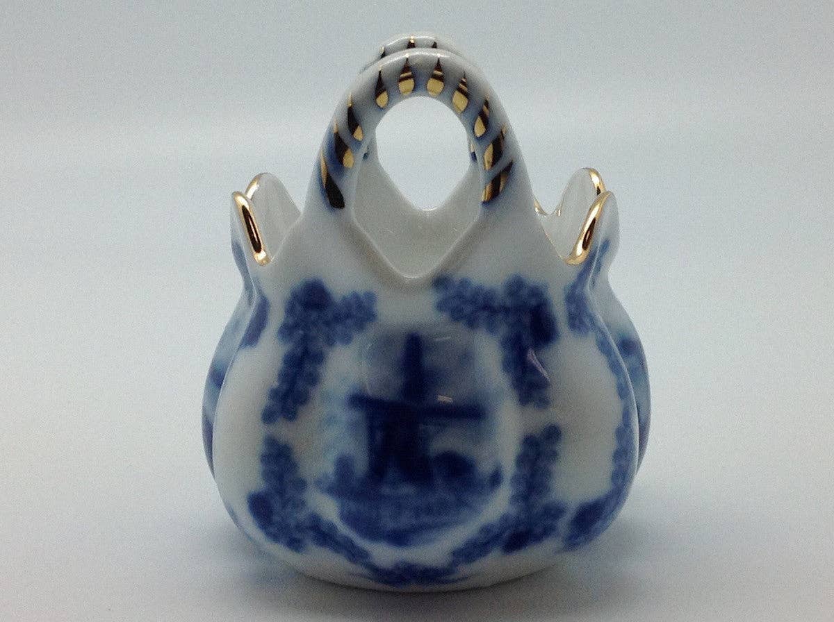 Mini Victorian Antique Basket Jewelry Box Delft Blue