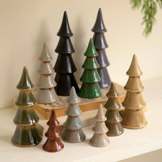 SET OF TEN CERAMIC CHRISTMAS TREES