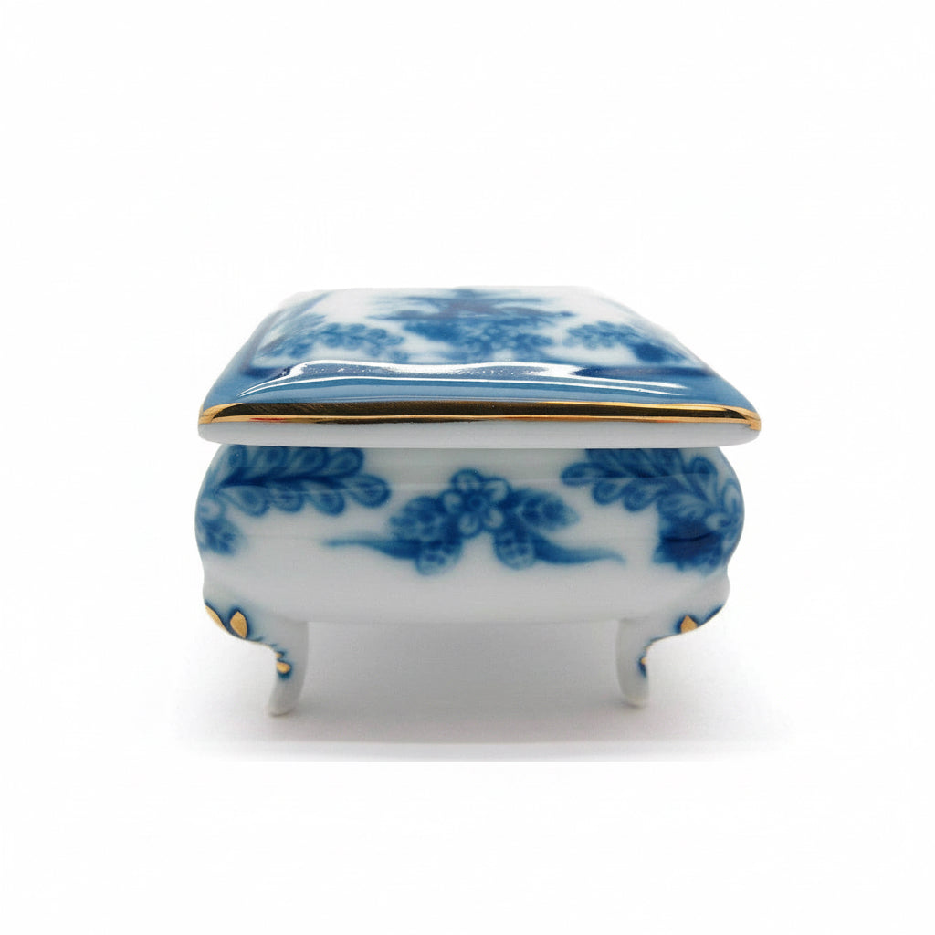 Mini Victorian Antique Square Jewelry Box Delft Blue