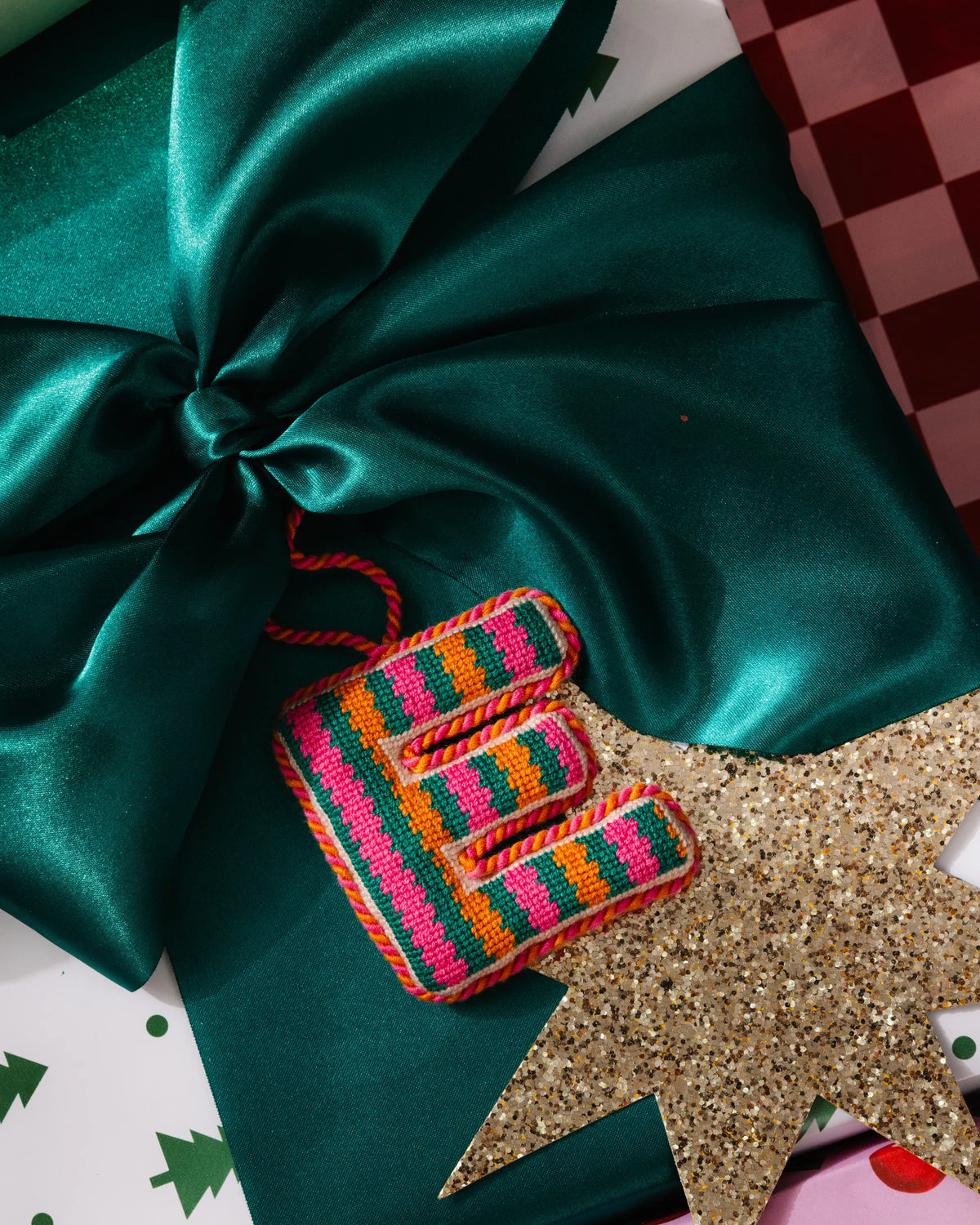 Needlepoint Monogram Ornament - E