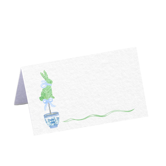 Bunny Topiary with  Blue Bow - Place Cards