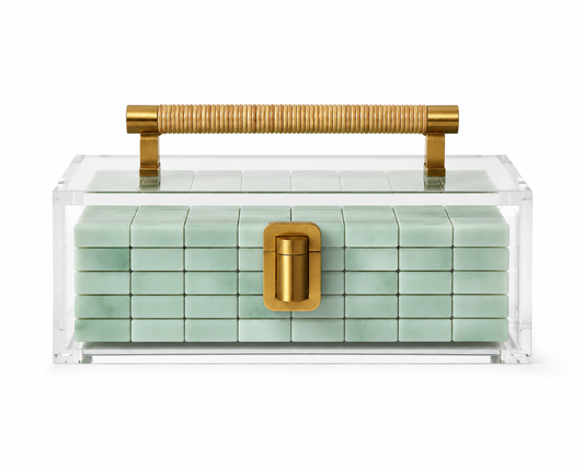 Royal Palm - Mahjong Tile Display Case - Brass & Raffia