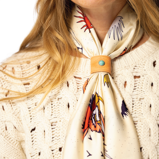 Leather Bandana Slide - Studded Turquoise - Scarf Ring