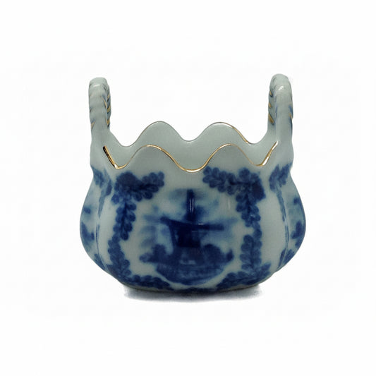Mini Victorian Antique Basket Jewelry Box Delft Blue