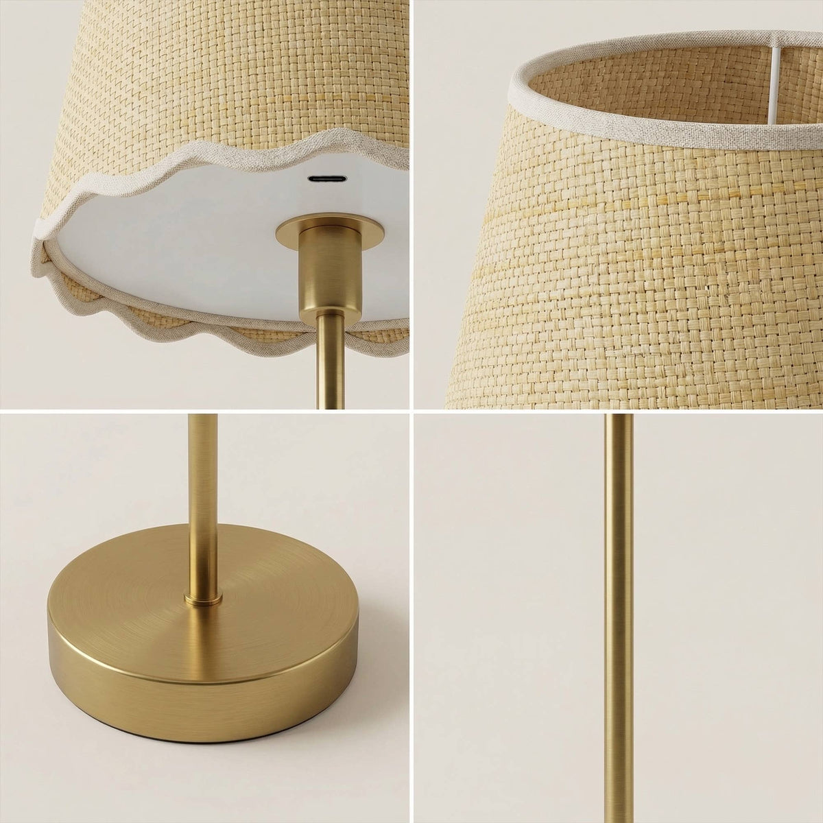 Table Lamp – Raffia White Scallop, Plain Stem