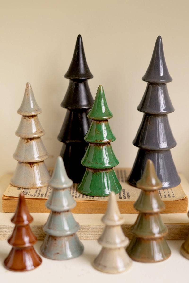 SET OF TEN CERAMIC CHRISTMAS TREES
