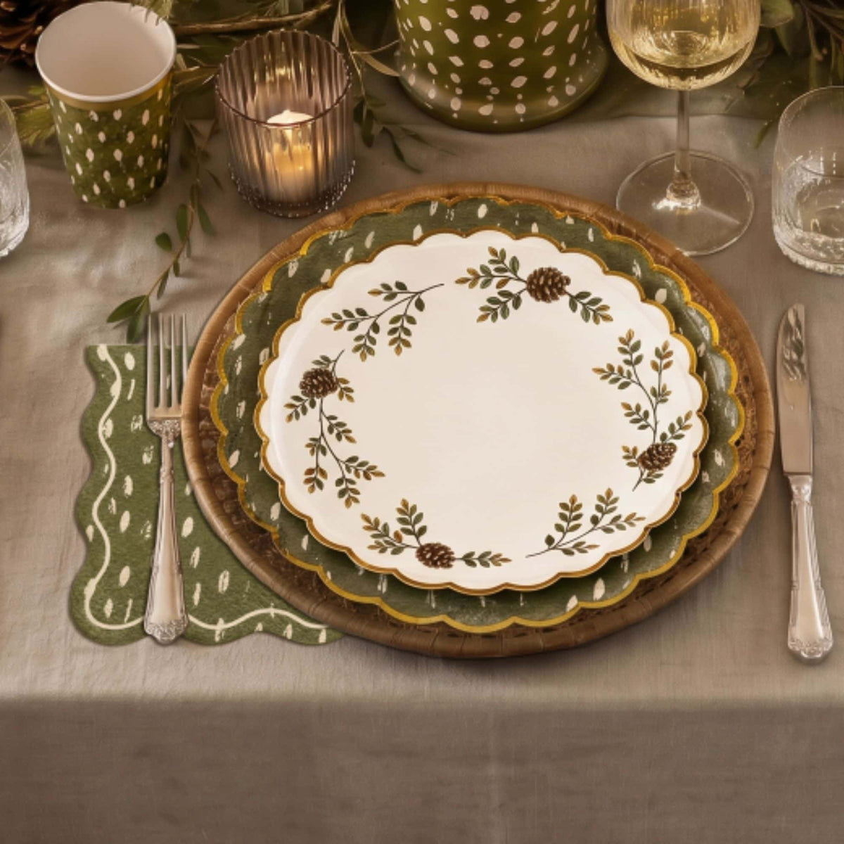Dapple Dot Wavy Edge Lunch Napkins - Olive