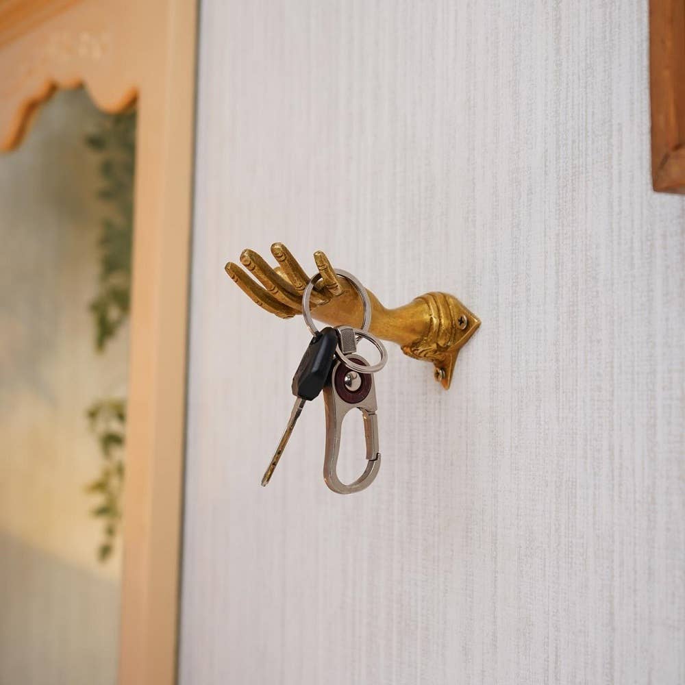 1 Piece Brass Hand Shape Hooks for Closet Gold Mudra Hangers