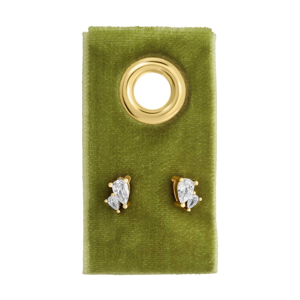 Double Pear-Shaped Cubic Zirconia Studs on Velvet Tag