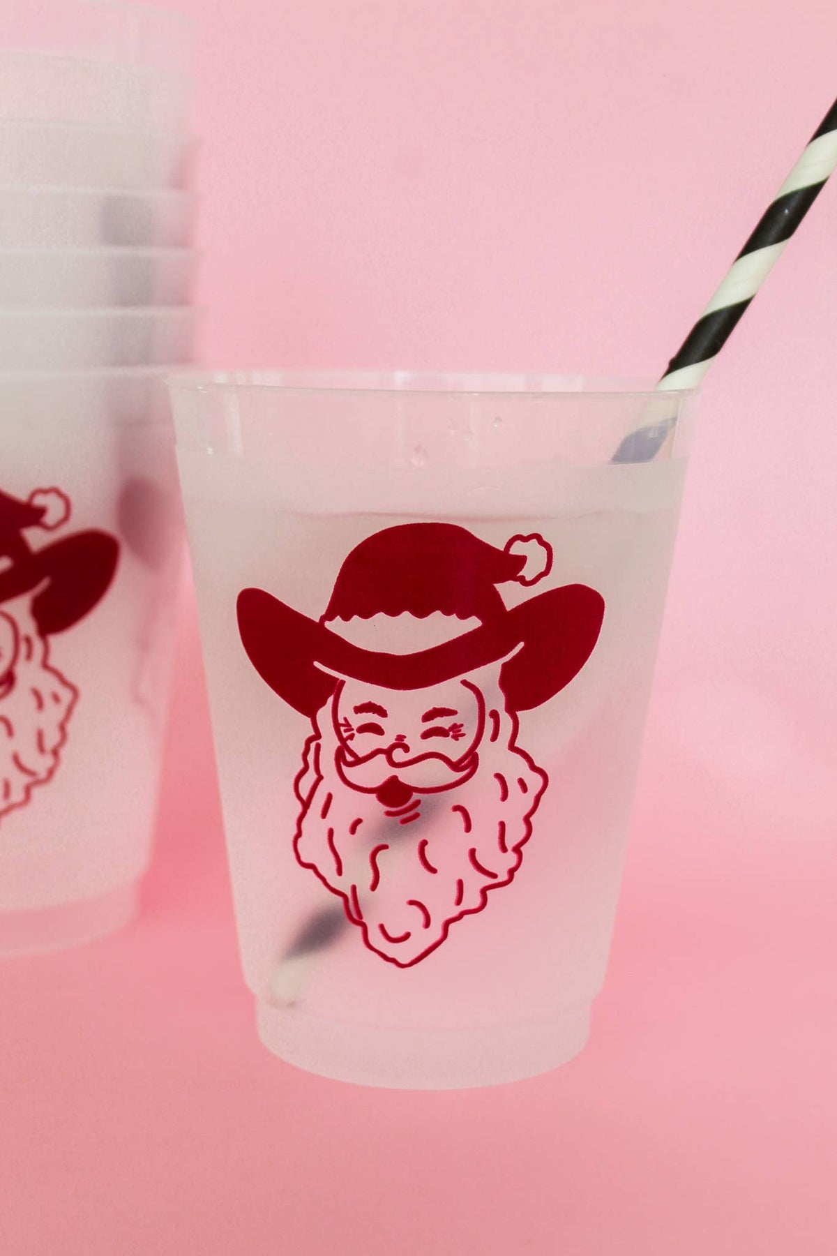 Cowboy Santa Christmas Party Cups | Set of 8 16 Ounce Cups 