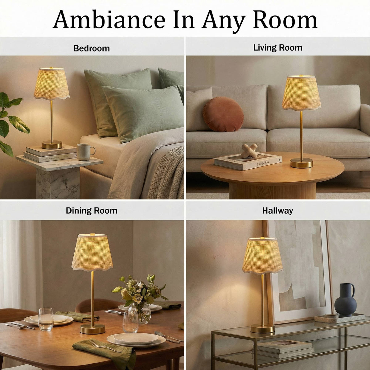 Table Lamp – Raffia White Scallop, Plain Stem