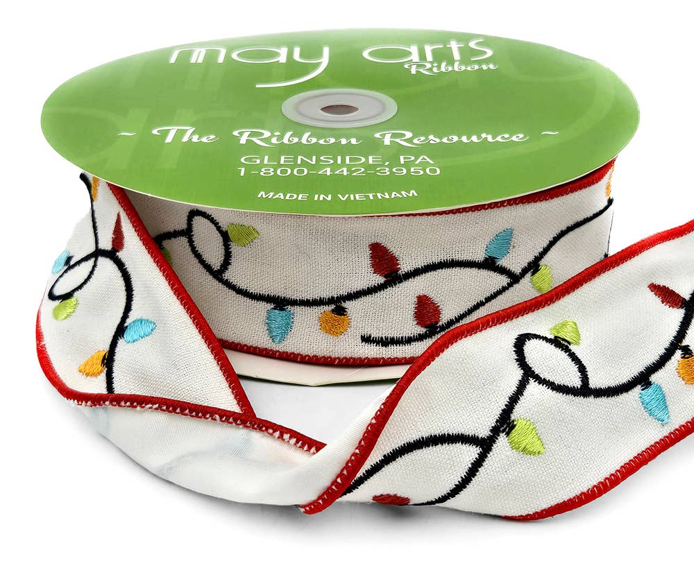1.5" Embroidered Christmas Lights Ribbon