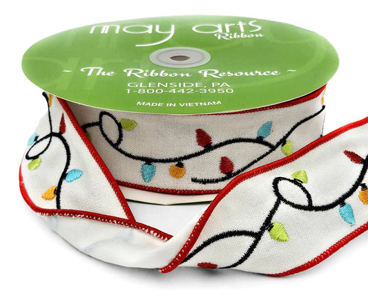 1.5" Embroidered Christmas Lights Ribbon
